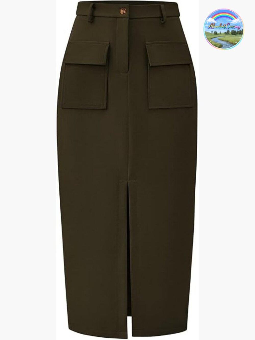 High Waisted Midi Cargo Pencil Skirt with Front Slit and Pockets